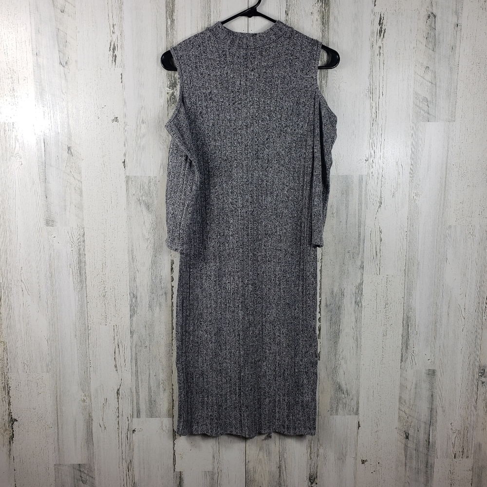 love ari gray cold shoulder ribbed stretchy long sleeve dress women's L